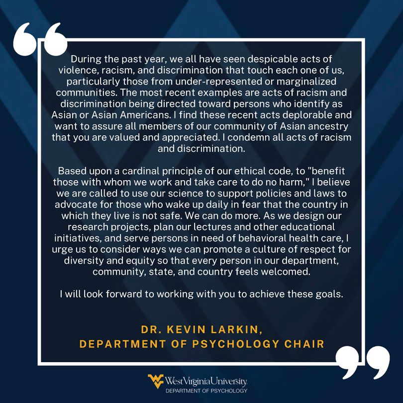 Statement from Dr. Larkin condemning anti-Asian racism