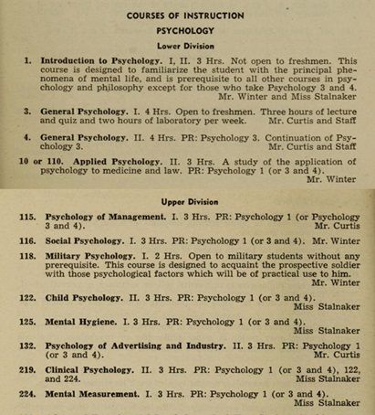 Psychology courses 1944-45